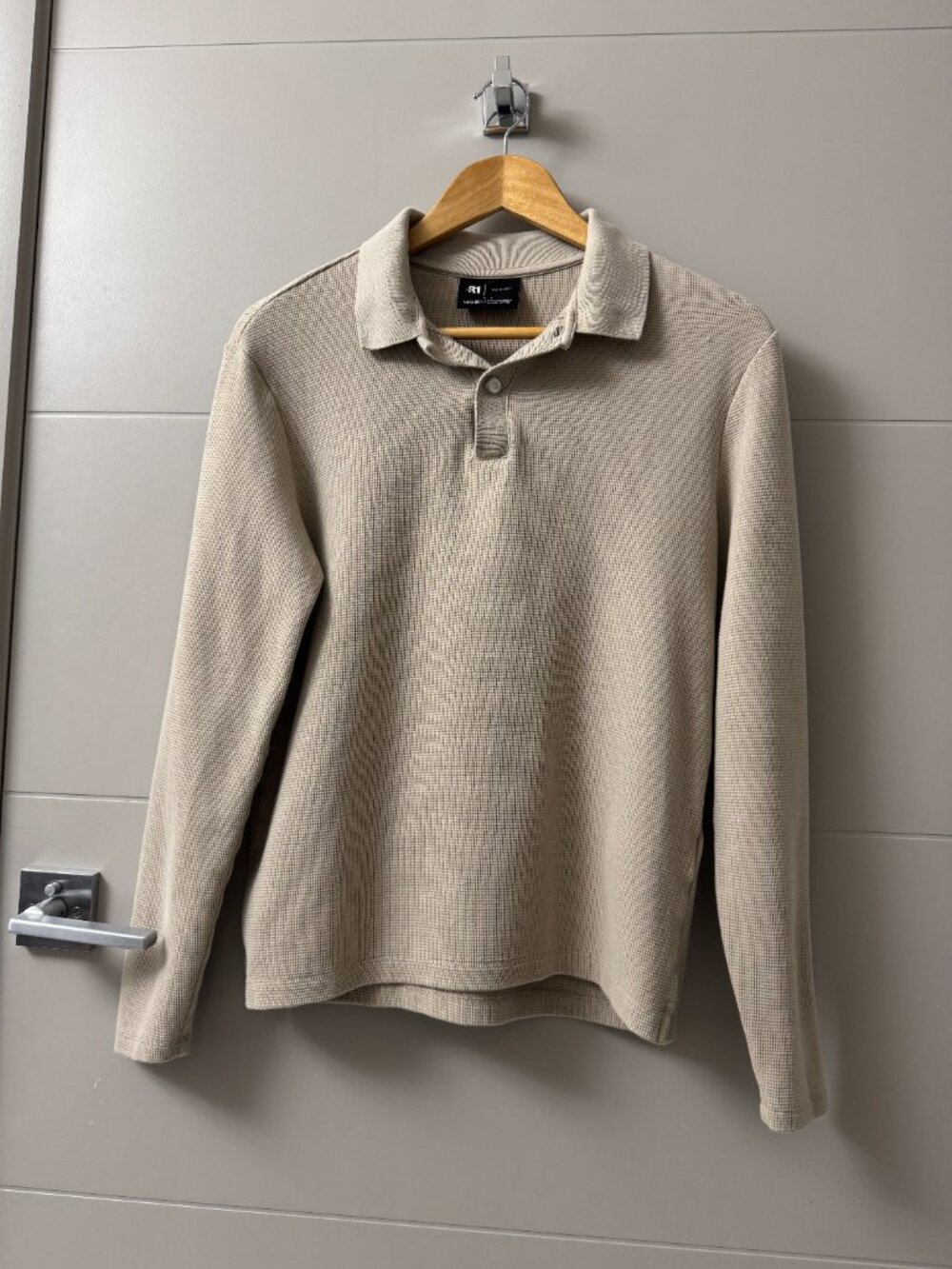Simons Men's Small Organic Cotton Long Sleeve Polo Beige